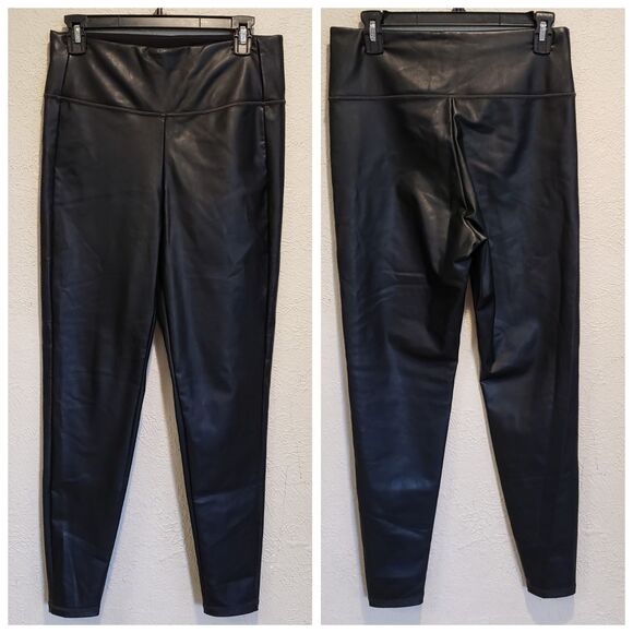 Athleta All Over Gleam Tight Womens Medium Black Vegan Leather Commute - Picture 1 of 6